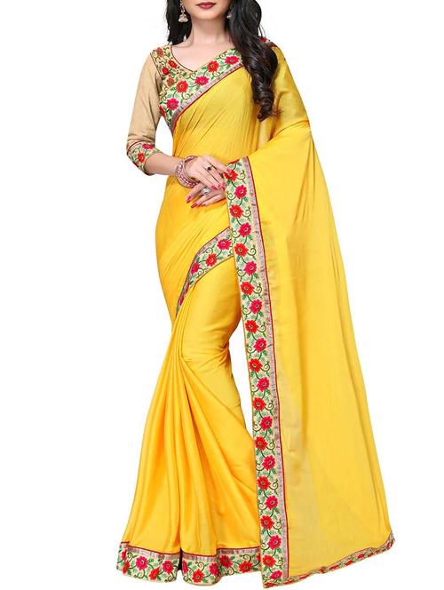 floral lace bordered saree with blouse - 15628243 - Very Small Image - 1