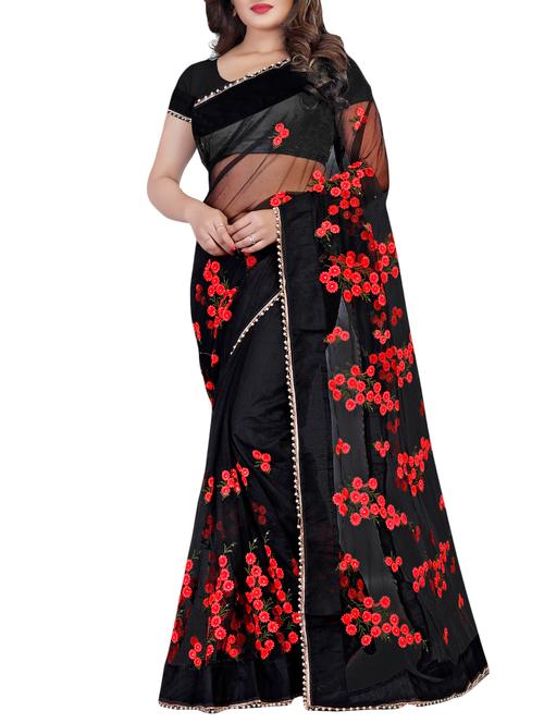 pearl border floral embroidered saree with blouse - 15628744 - Very Small Image - 1