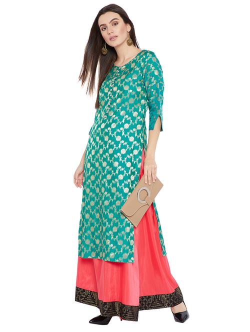 zari self-design kurta with skirt set - 15629351 - Very Small Image - 1