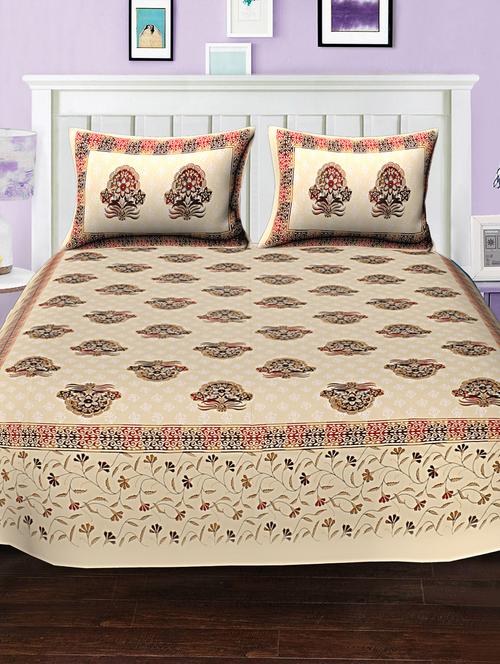 100% cotton rajasthani traditional jaipuri king size double bedsheet with 2 pillow covers - 15629444 - Very Small Image - 1