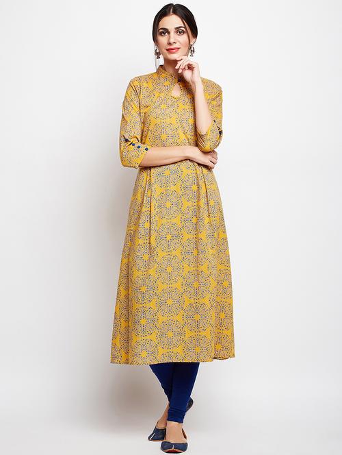 printed sleeves detail a-line kurta - 15629511 - Very Small Image - 1
