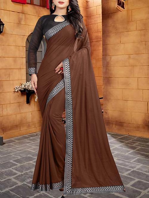 jacquard lace border saree with blouse - 15629603 - Very Small Image - 1