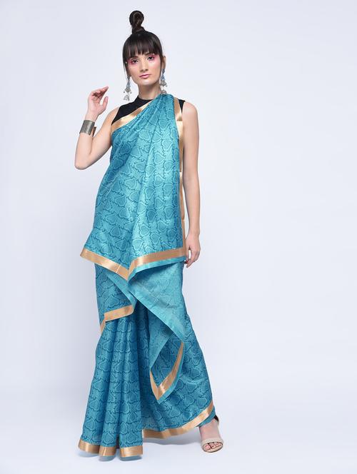 zari border printed saree with blouse - 15630526 - Very Small Image - 1