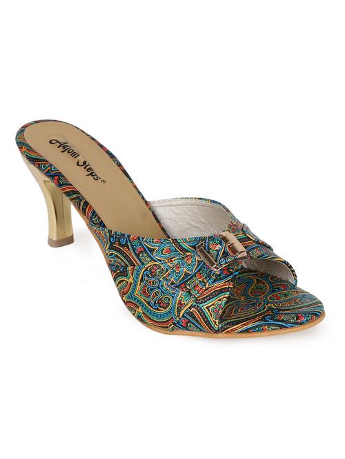 printed slip on cone heel sandal - 15631228 - Very Small Image - 1
