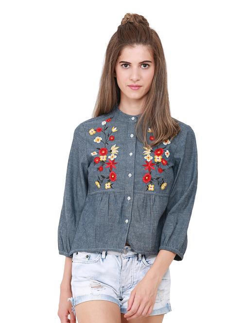 embroidered yoke back pleat shirt - 15631355 - Very Small Image - 1