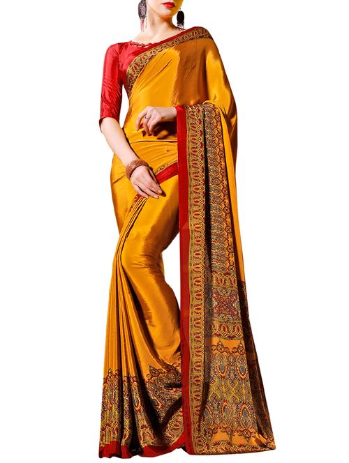 contrast bordered saree with blouse - 15631682 - Very Small Image - 1