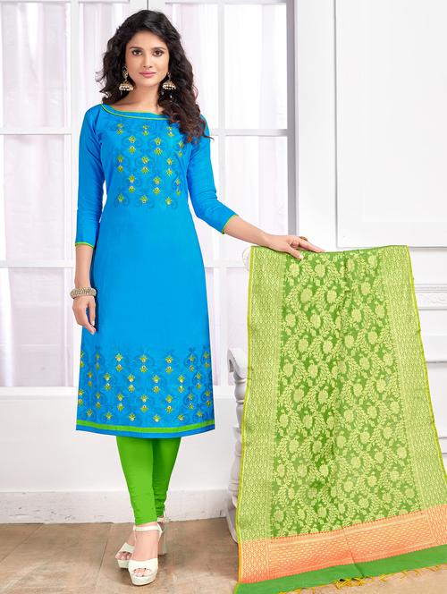 embroidered unstitched churidaar suit - 15632247 - Very Small Image - 1