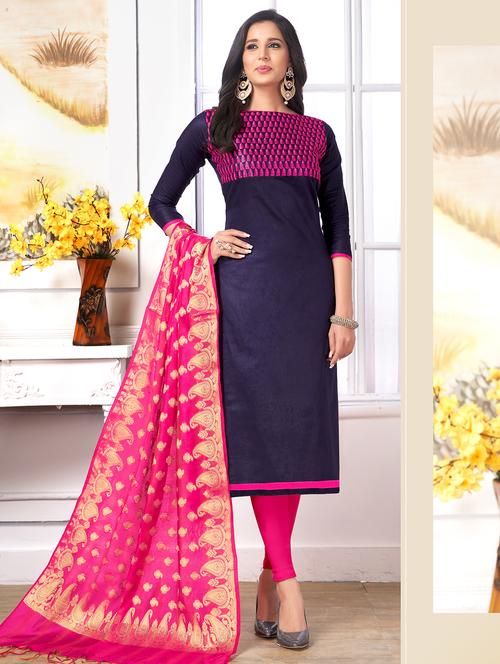 embroidered unstitched churidaar suit - 15632255 - Very Small Image - 1