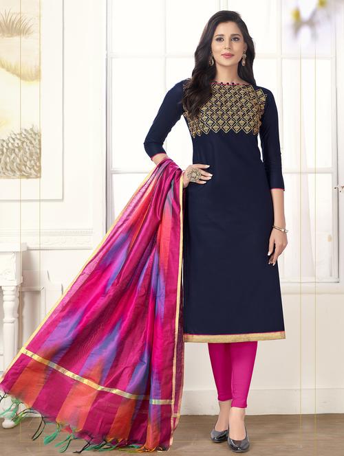 embroidered unstitched churidaar suit - 15632260 - Very Small Image - 1