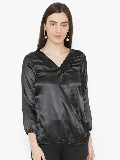 mock wrap satin top - 15632426 - Very Small Image - 1