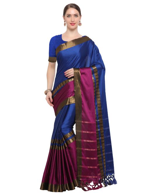 contrast zari border woven saree with blouse - 15635448 - Very Small Image - 1
