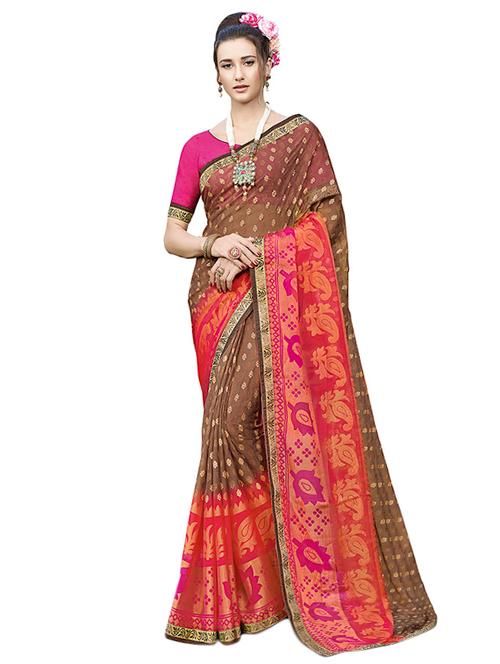 contrast bordered woven saree with blouse - 15635457 - Very Small Image - 1