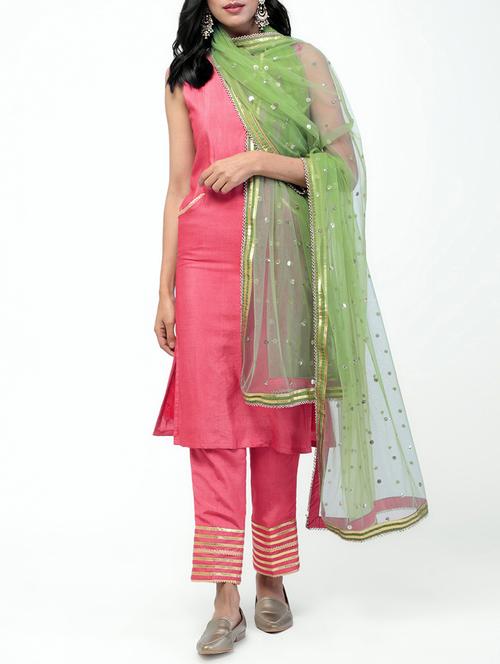 gota highlight kurta pant suit with contrast dupatta - 15635849 - Very Small Image - 1