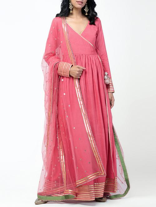gota patti chanderi angrakha suit with dupatta - 15635853 - Very Small Image - 1