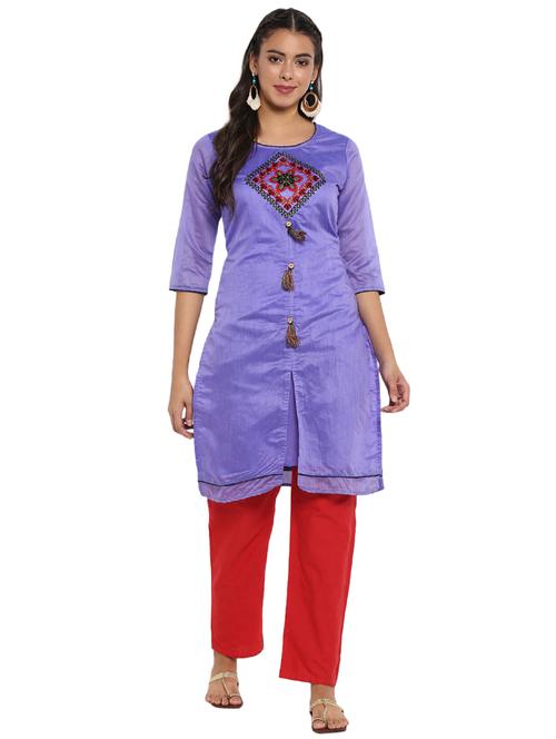 embroidered straight kurta with tassels - 15636166 - Very Small Image - 1