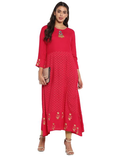 a-line foil print kurta with tassels - 15636184 - Very Small Image - 1
