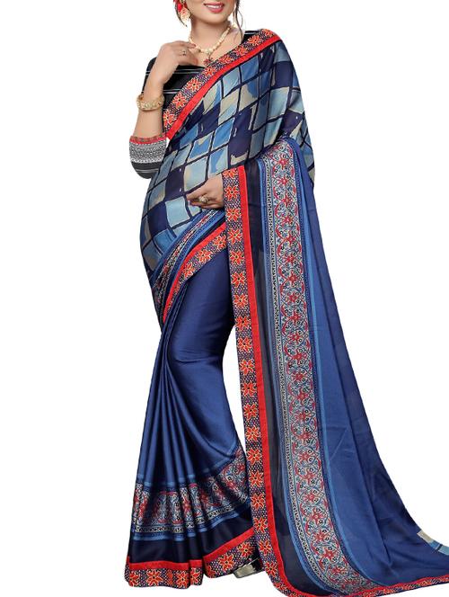 checkered digital printed saree with blouse - 15636397 - Very Small Image - 1