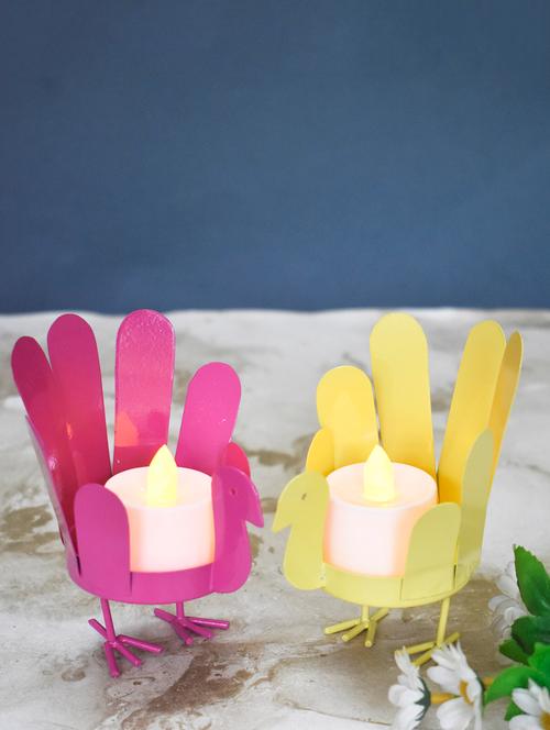 color palette yellow and pink bird t light holders - set - 15636701 - Very Small Image - 1