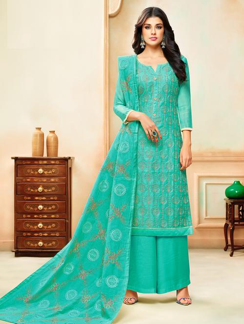 embroidered unstitched palazzo suit - 15636844 - Very Small Image - 1