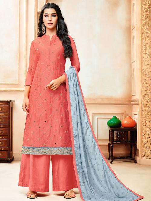 embroidered unstitched palazzo suit - 15636847 - Very Small Image - 1