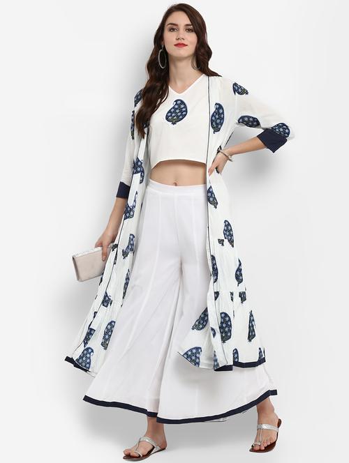 crop top palazzo with tiered shrug set - 15637426 - Very Small Image - 1