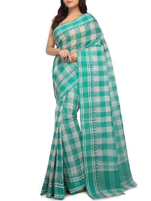 contrast checkered tant saree - 15637752 - Very Small Image - 1