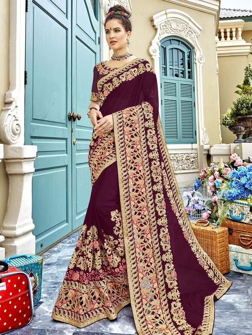 zari embroidered saree with blouse - 15640110 - Very Small Image - 1