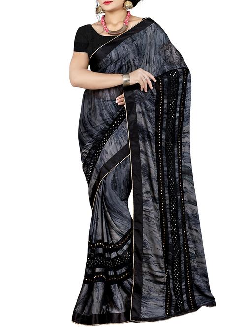 mirror bordered abstract print saree with blouse - 15640194 - Very Small Image - 1