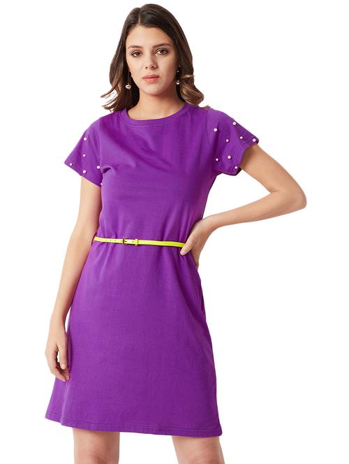 embellished sleeved belted a-line dress - 15640212 - Very Small Image - 1
