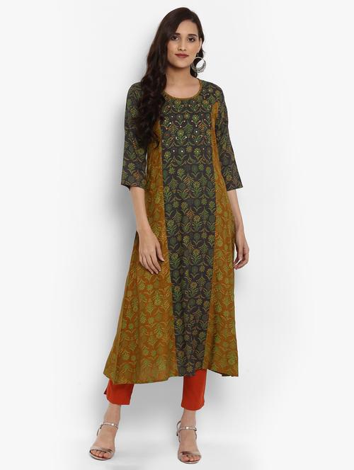a-line mirror work kurta - 15640756 - Very Small Image - 1