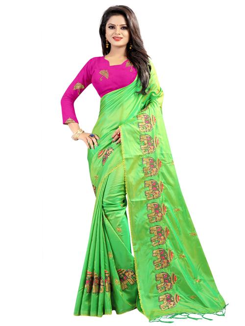 conversational zari embroidered saree with blouse - 15641652 - Very Small Image - 1