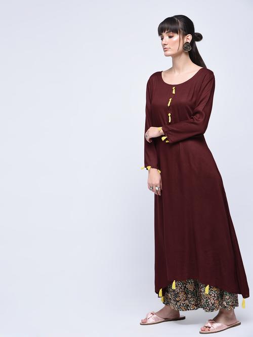 wine flared kurta with tassels - 15642083 - Very Small Image - 1