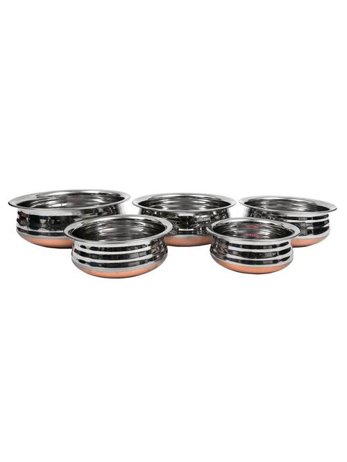 steel copper bottom urli set of 5 ,stainless steel,silver - 15642439 - Very Small Image - 1