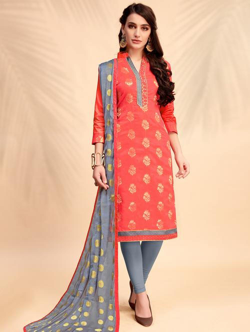 zari highlighted unstitched churidaar suit - 15643334 - Very Small Image - 1