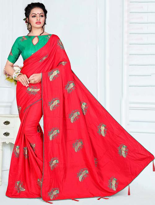 women's null red colored saree with blouse - 15644409 - Very Small Image - 1