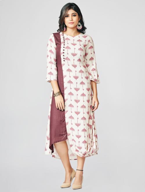 foil print asymmetric kurta - 15644882 - Very Small Image - 1