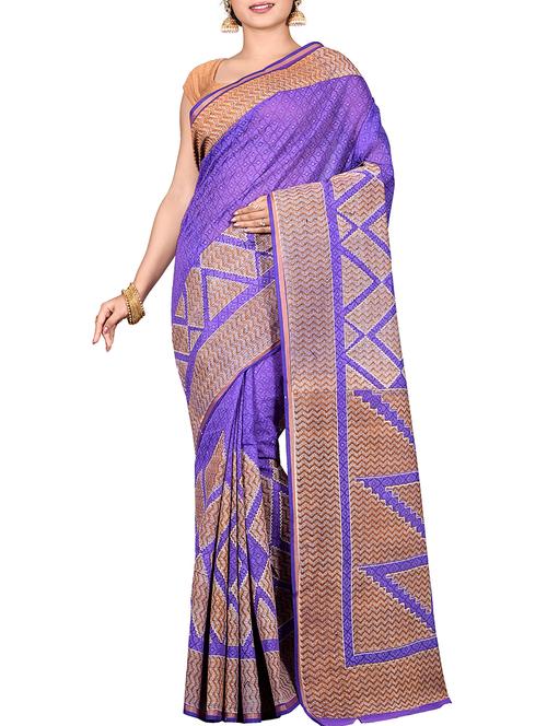 geometrical foil printed saree with blouse - 15645792 - Very Small Image - 1