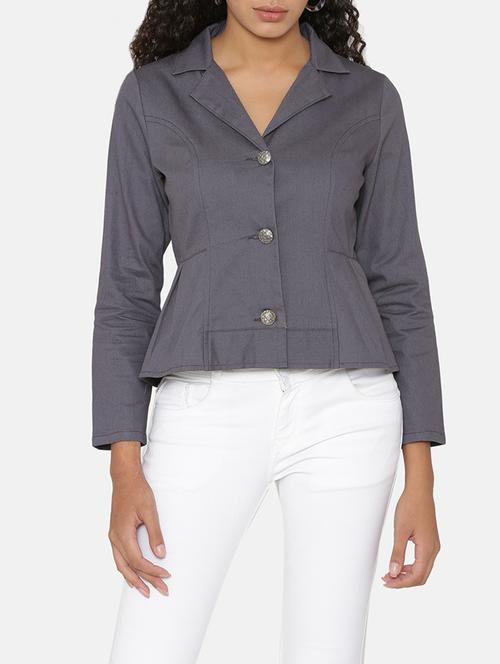 notch collar peplum jacket - 15646133 - Very Small Image - 1
