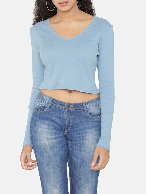 powder blue long sleeved crop top - 15646157 - Very Small Image - 1