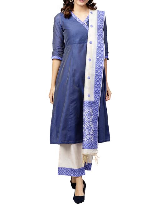 solid a-line chanderi stitched pant suit - 15646891 - Very Small Image - 1