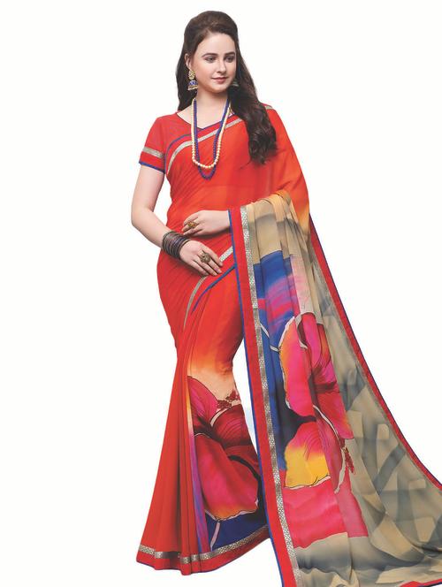 abstract printed saree with blouse - 15647683 - Very Small Image - 1