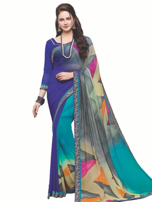 abstract printed saree with blouse - 15647684 - Very Small Image - 1