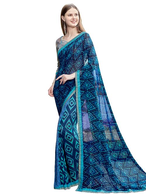 ikat  printed saree with blouse - 15647710 - Very Small Image - 1