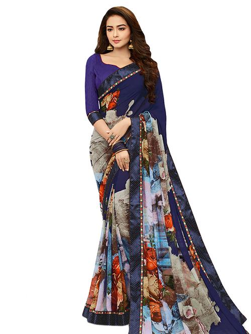 abstract printed saree with blouse - 15647721 - Very Small Image - 1