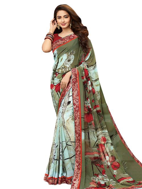 abstract printed saree with blouse - 15647722 - Very Small Image - 1