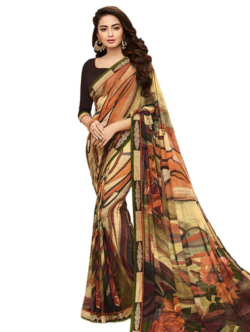 abstract printed saree with blouse - 15647726 - Very Small Image - 1