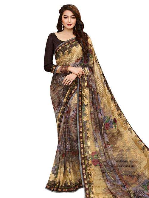 abstract printed saree with blouse - 15647729 - Very Small Image - 1