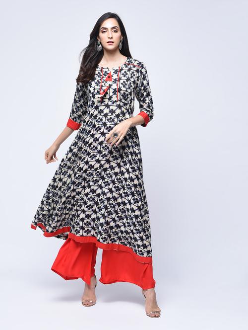 monochrome a-line printed kurta - 15647796 - Very Small Image - 1