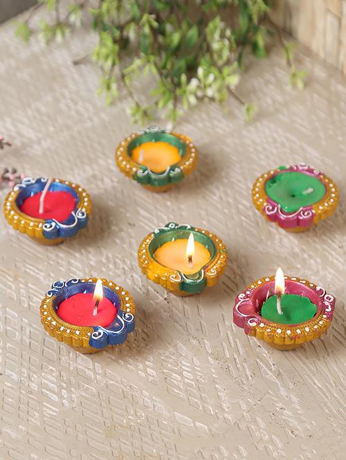 aapno rajasthan small handpainted wax filled terracotta diyas - set of 12 - 15649194 - Very Small Image - 1
