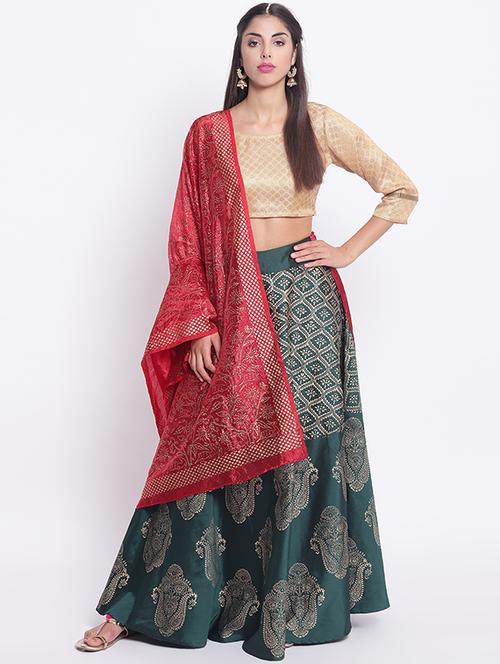foil printed flared lehenga set - 15650101 - Very Small Image - 1